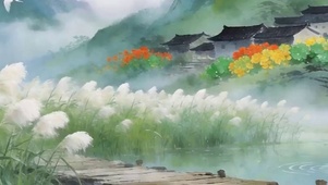 古风护眼树木山水带鱼屏