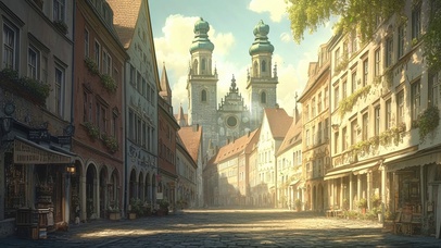 蓝天阳光欧式小镇街道