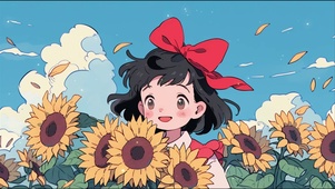 治愈插画向日葵动漫女孩