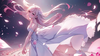 花瓣飘舞中的白裙女神仙女