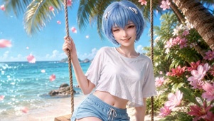 海边蓝发二次元美少女绫波丽