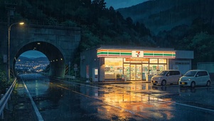 公路雨夜便利店