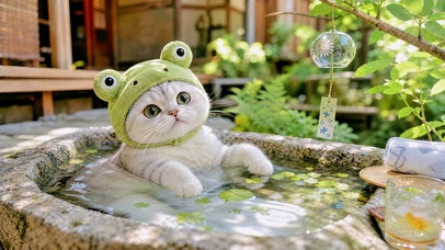 清新青蛙帽萌猫
