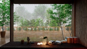 4K唯美治愈清新雨天木屋