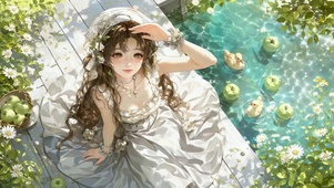 夏日水边清新美少女