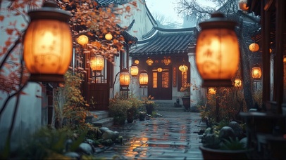 清冷傍晚江南雨夜