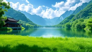 绿色护眼山水草地