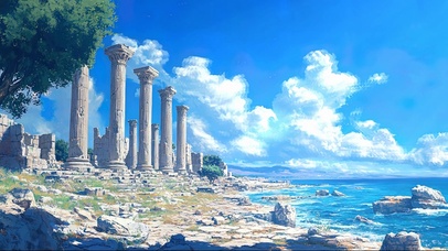 蓝天清新海岛遗迹