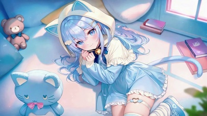 蓝发猫耳可爱二次元美少女