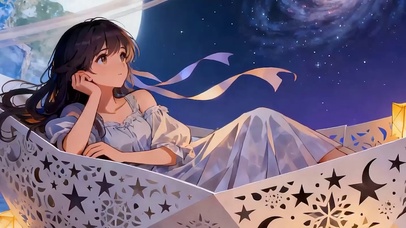 星球夜景女孩带鱼屏