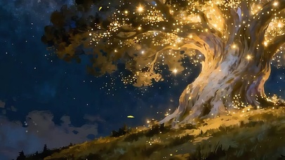 星空夜景树木双屏