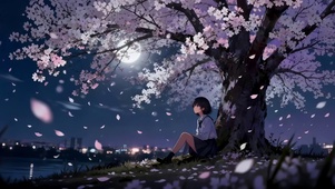 梦幻樱花树下女孩