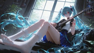 窗边弹吉他的少女miku