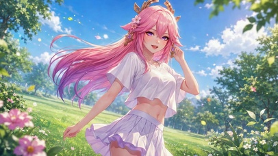清新户外粉发二次元美少女