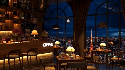 夜晚城市咖啡馆