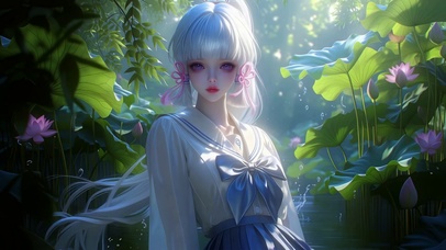 荷塘银发二次元美少女