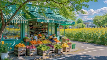 清新夏日街边水果店