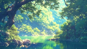 清新绿色雨林河流