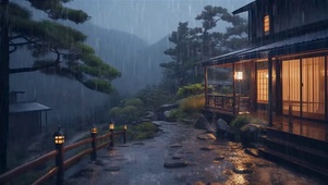 雨天山间木屋