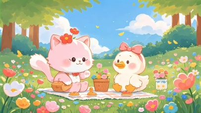 小清新猫猫鸭鸭一起去野餐