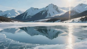 清新阳光雪山湖泊