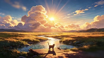 夕阳河畔流浪小猫