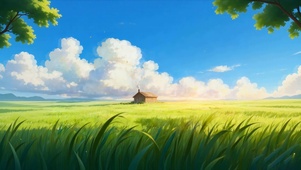 护眼蓝天白云树木房屋景色