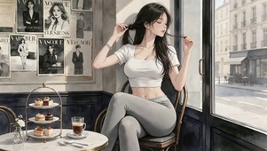 窗边扎发漫画少女