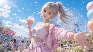 4K清纯活力少女游乐场开心玩耍