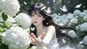 林间白绣球仙气美少女