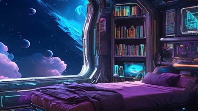 科幻宇宙星云房间带鱼屏
