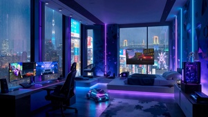 霓虹雨夜电脑房间