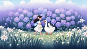 和大鹅一起赏花