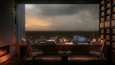 雷雨天在舒适的书房