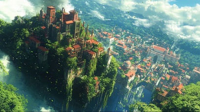 俯瞰山巅绿色古城