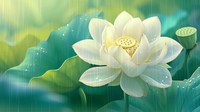 雨中白莲