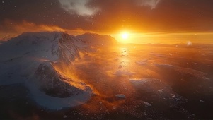 落日南极雪山