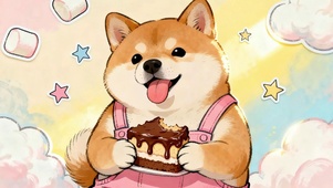 萌宠可爱狗拿着蛋糕