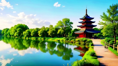 绿色护眼郊外凉亭