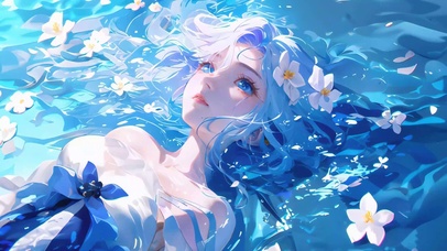 唯美花瓣水上少女