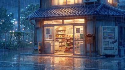 雨幕里的便利店