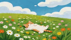 草地鲜花猫咪