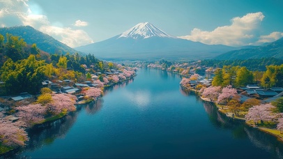 富士山下河畔村落