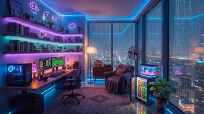 雨夜电脑房间