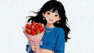 拿着草莓花女孩
