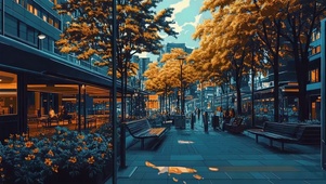 秋日城市午后街道建筑