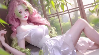 清纯白裙窗边美少女