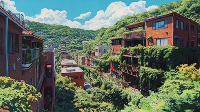 清新夏日城市绿色街景