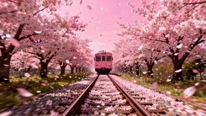 樱花树木下火车