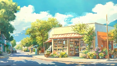 晴天夏日静谧商店街道